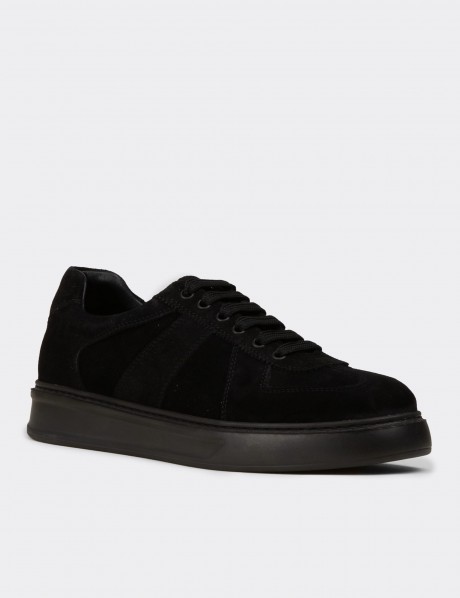 Erkek Hakiki Süet Siyah Sneaker Ayakkabı