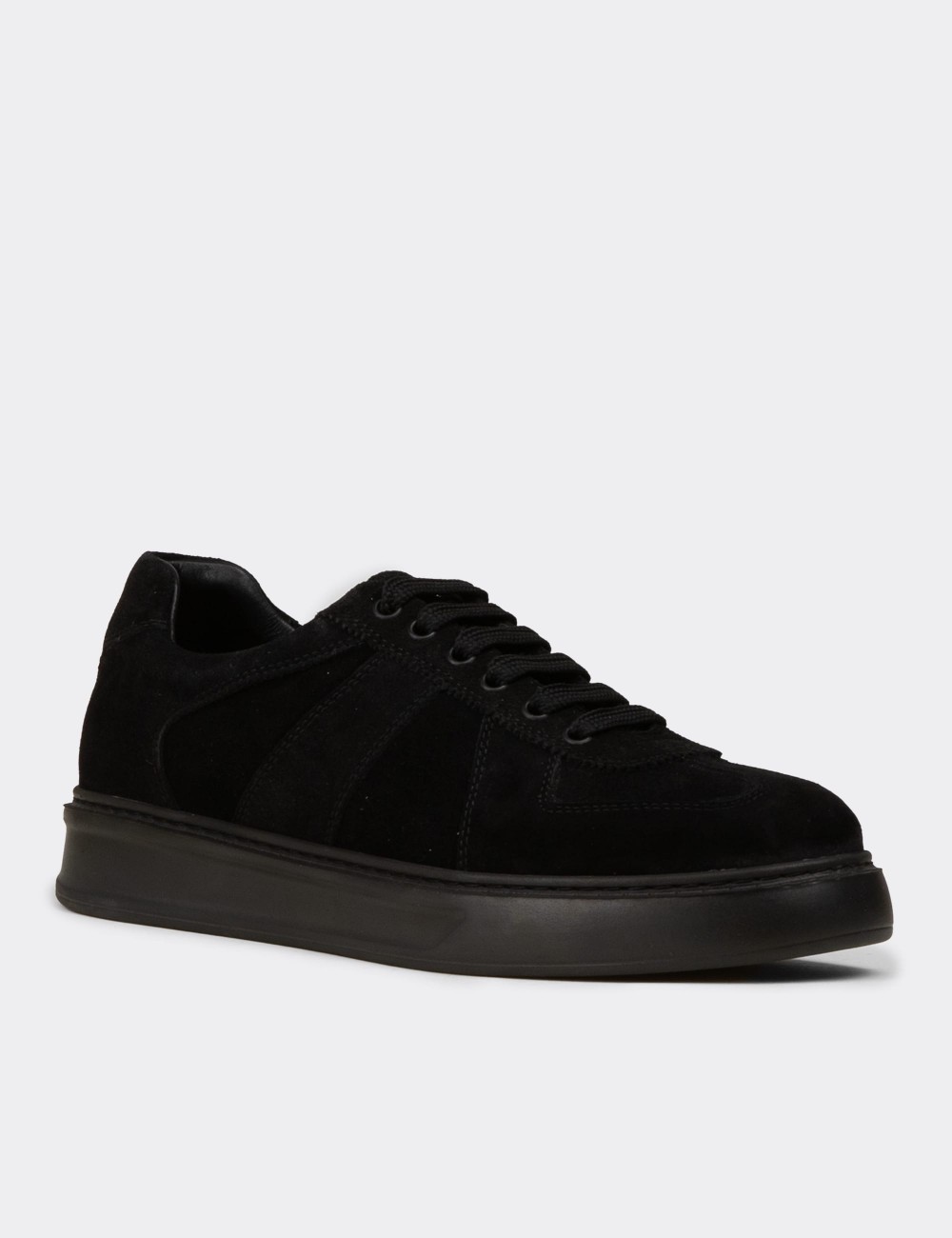 Erkek Hakiki Süet Siyah Sneaker Ayakkabı - 02017MSYHP01