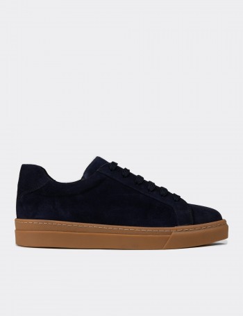 Erkek Hakiki Süet Lacivert Sneaker Ayakkabı