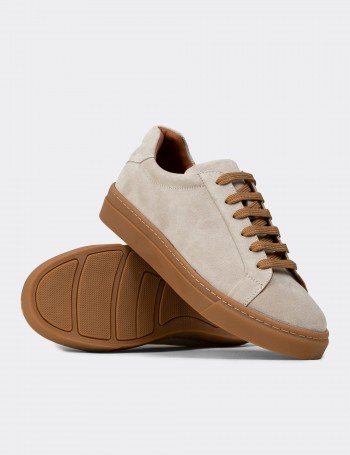 Erkek Hakiki Süet Gri Sneaker Ayakkabı - 02018MGRIC01