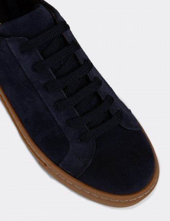 Erkek Hakiki Süet Lacivert Sneaker Ayakkabı - 02018MLCVC01