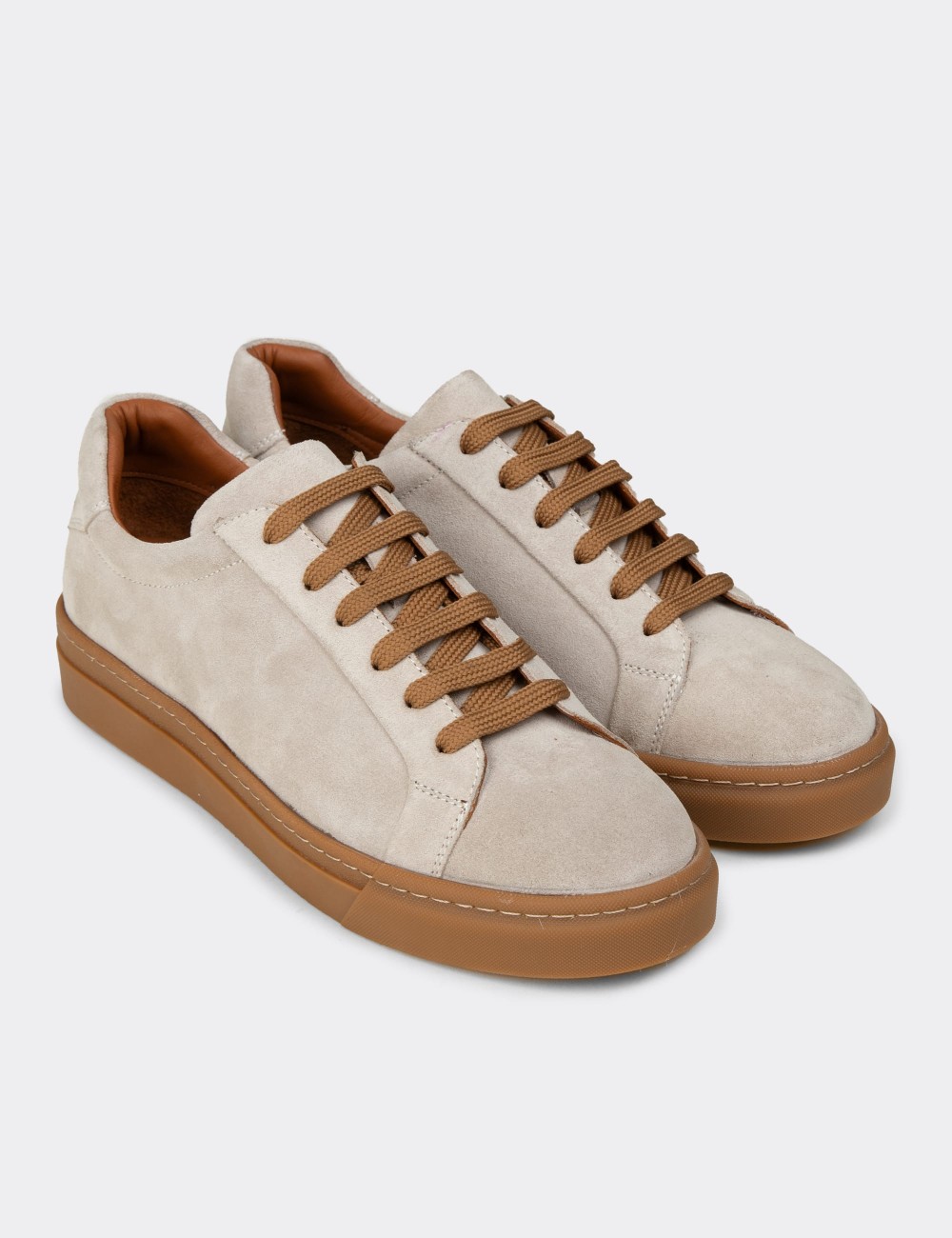 Erkek Hakiki Süet Gri Sneaker Ayakkabı - 02018MGRIC01