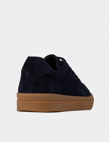 Erkek Hakiki Süet Lacivert Sneaker Ayakkabı - 02018MLCVC01