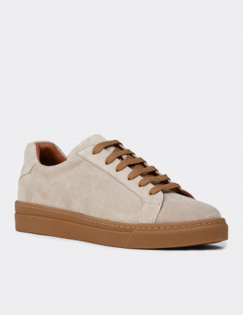 Erkek Hakiki Süet Gri Sneaker Ayakkabı - 02018MGRIC01