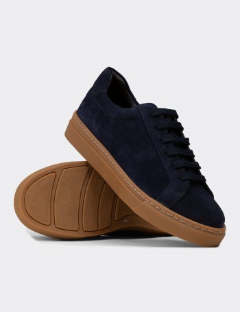 Erkek Hakiki Süet Lacivert Sneaker Ayakkabı - 02018MLCVC01