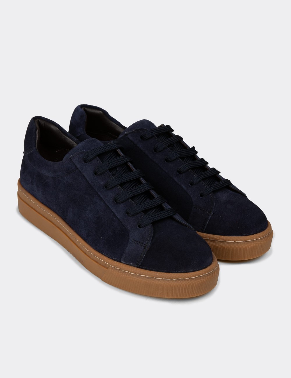Erkek Hakiki Süet Lacivert Sneaker Ayakkabı - 02018MLCVC01