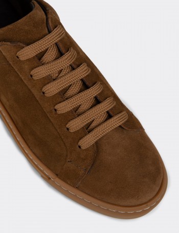 Erkek Hakiki Süet Taba Renk Sneaker Ayakkabı - 02018MTBAC02