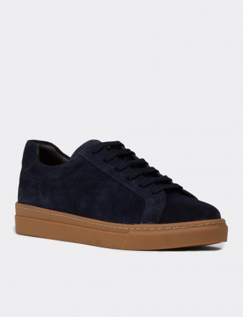 Erkek Hakiki Süet Lacivert Sneaker Ayakkabı