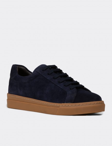 Erkek Hakiki Süet Lacivert Sneaker Ayakkabı