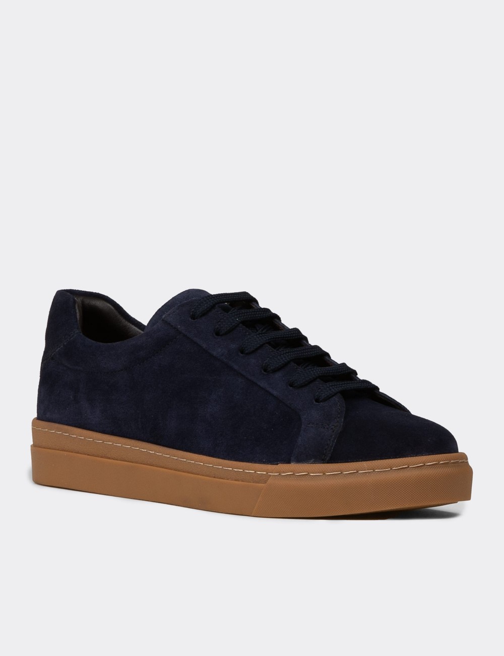Erkek Hakiki Süet Lacivert Sneaker Ayakkabı - 02018MLCVC01