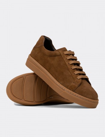 Erkek Hakiki Süet Taba Renk Sneaker Ayakkabı - 02018MTBAC02