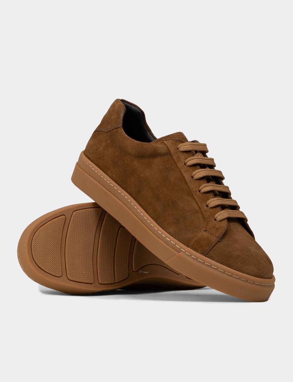 Erkek Hakiki Süet Taba Renk Sneaker Ayakkabı - 02018MTBAC02