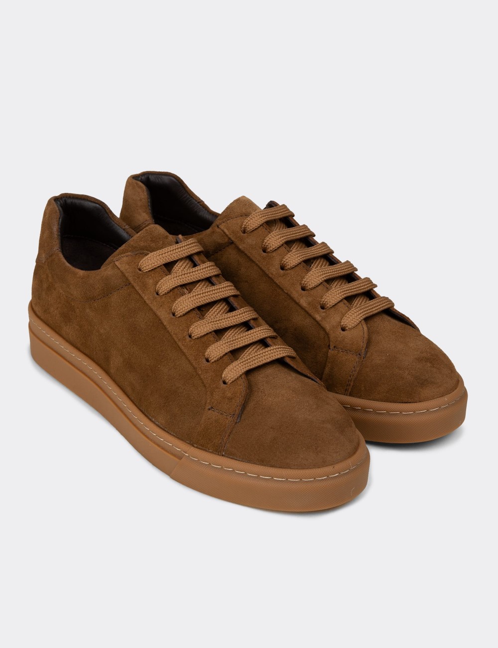 Erkek Hakiki Süet Taba Renk Sneaker Ayakkabı - 02018MTBAC02