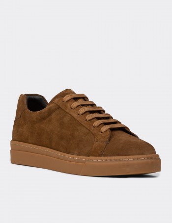 Erkek Hakiki Süet Taba Renk Sneaker Ayakkabı