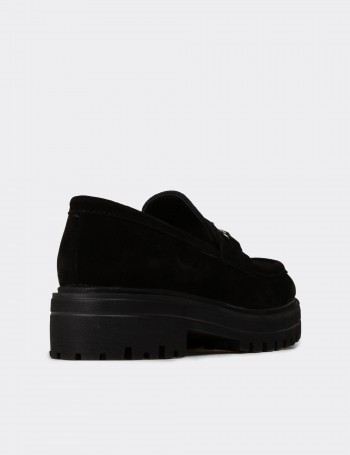 Kadın Hakiki Süet Siyah Toka Detaylı Loafer - 02024ZSYHE01