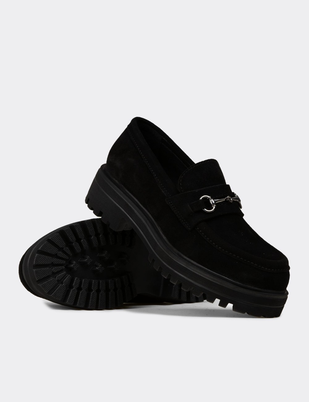 Kadın Hakiki Süet Siyah Toka Detaylı Loafer - 02024ZSYHE01