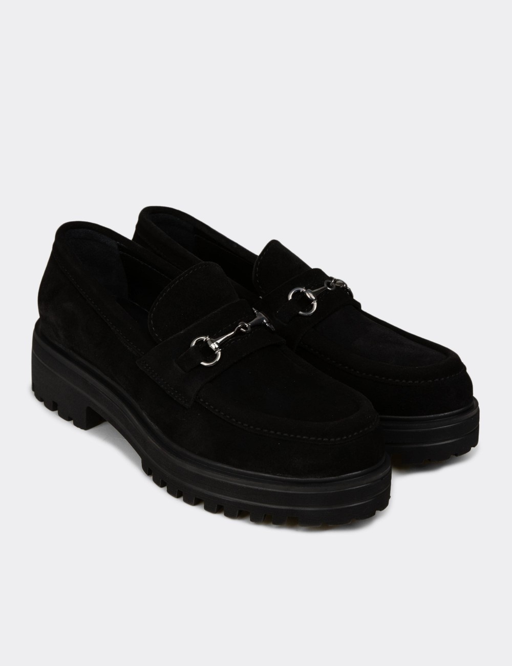 Kadın Hakiki Süet Siyah Toka Detaylı Loafer - 02024ZSYHE01