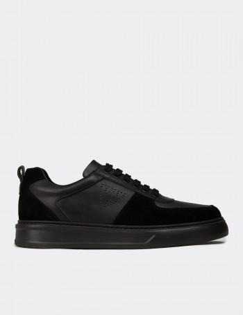 Erkek Hakiki Deri Siyah Sneaker Ayakkabı