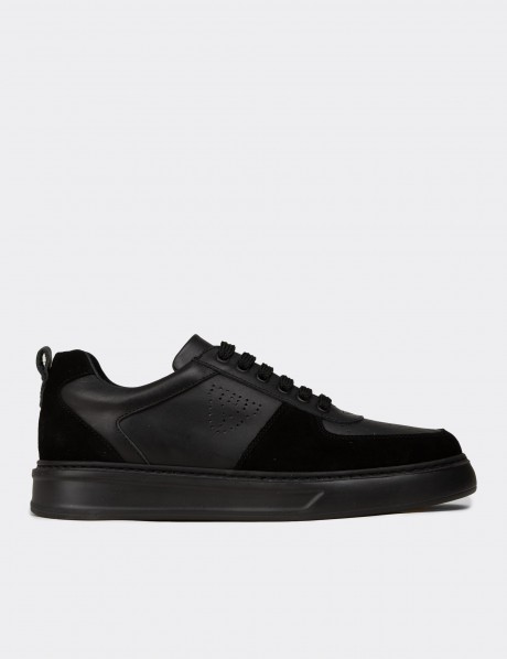 Erkek Hakiki Deri Siyah Sneaker Ayakkabı