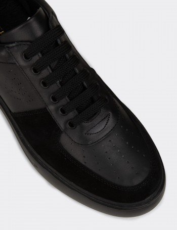 Erkek Hakiki Deri Siyah Sneaker Ayakkabı
