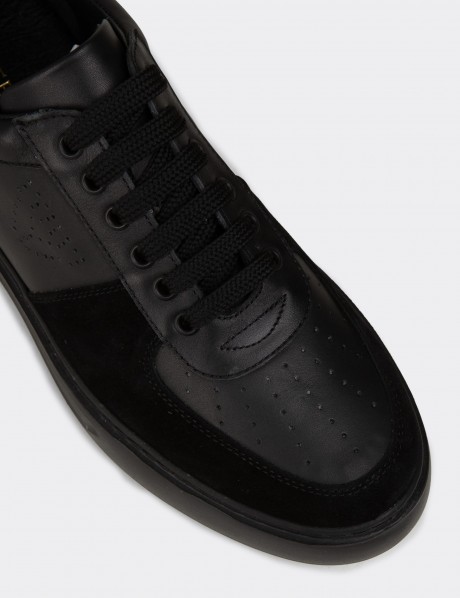 Erkek Hakiki Deri Siyah Sneaker Ayakkabı