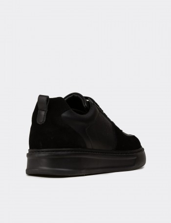Erkek Hakiki Deri Siyah Sneaker Ayakkabı - 02014MSYHC01