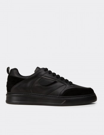 Erkek Hakiki Deri Siyah Sneaker Ayakkabı