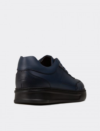 Erkek Mavi Hakiki Deri Sneaker Ayakkabı - 02015MMVIE01