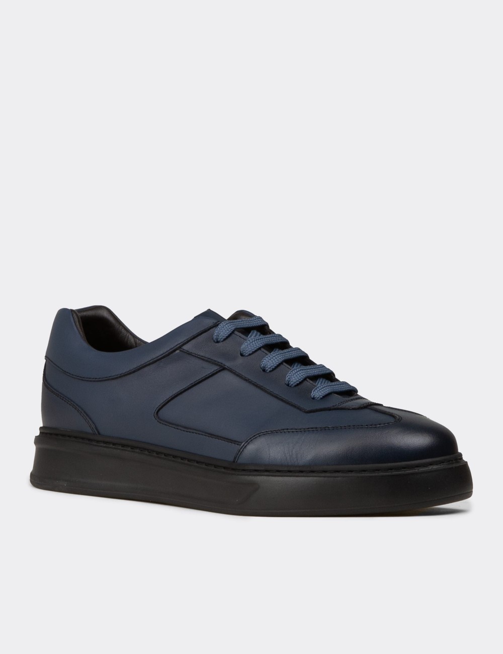 Erkek Mavi Hakiki Deri Sneaker Ayakkabı - 02015MMVIE01
