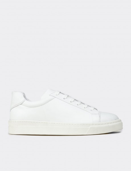 Erkek Hakiki Deri Beyaz Sneaker Ayakkabı