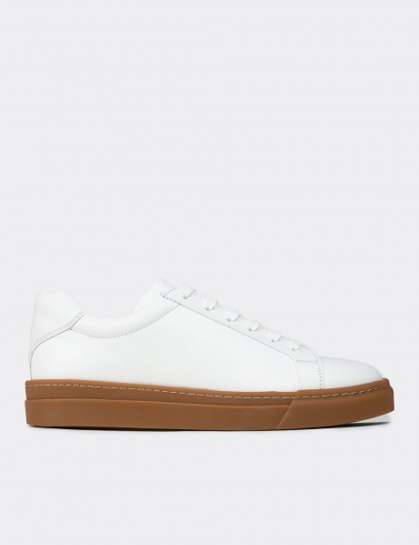 Erkek Beyaz Hakiki Deri Sneaker Ayakkabı