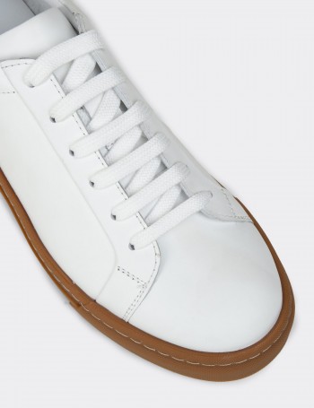 Erkek Beyaz Hakiki Deri Sneaker Ayakkabı - 02018MBYZC03