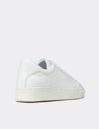 Erkek Hakiki Deri Beyaz Sneaker Ayakkabı - 02018MBYZC01