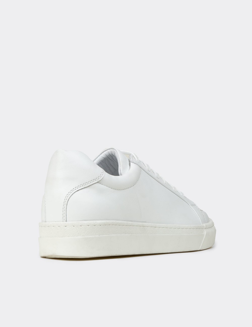 Erkek Hakiki Deri Beyaz Sneaker Ayakkabı - 02018MBYZC01
