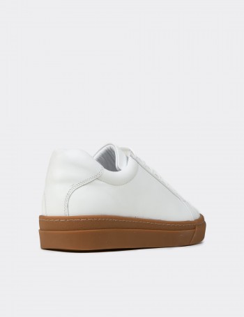 Erkek Beyaz Hakiki Deri Sneaker Ayakkabı - 02018MBYZC03