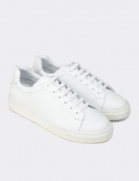 Erkek Hakiki Deri Beyaz Sneaker Ayakkabı