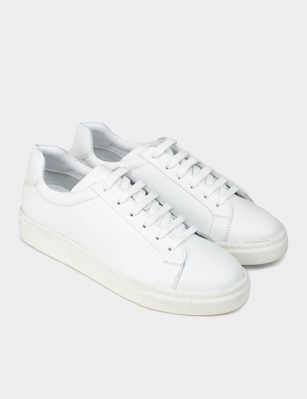 Erkek Hakiki Deri Beyaz Sneaker Ayakkabı - 02018MBYZC01