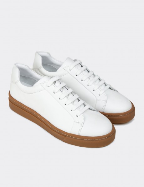 Erkek Beyaz Hakiki Deri Sneaker Ayakkabı