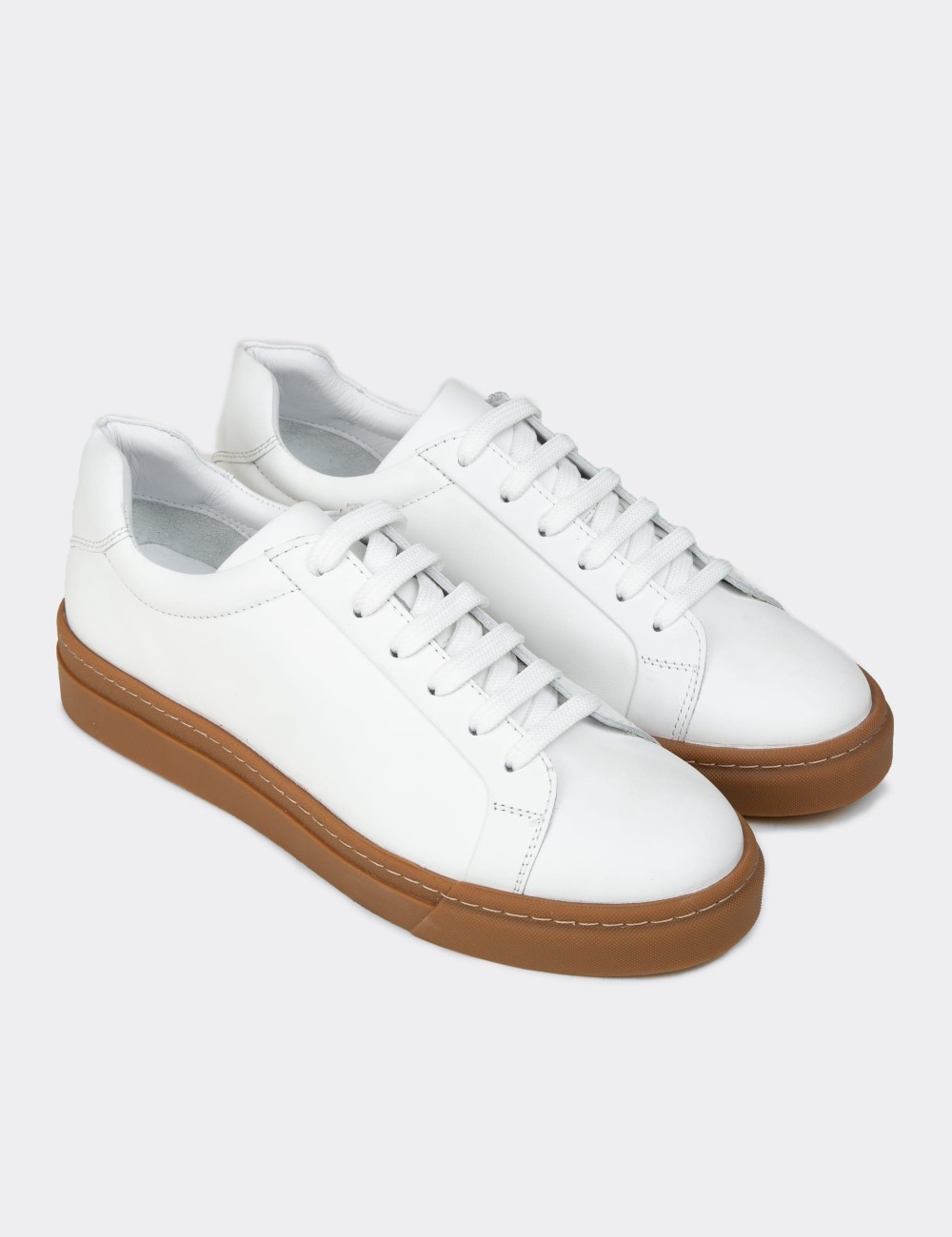 Erkek Beyaz Hakiki Deri Sneaker Ayakkabı - 02018MBYZC03