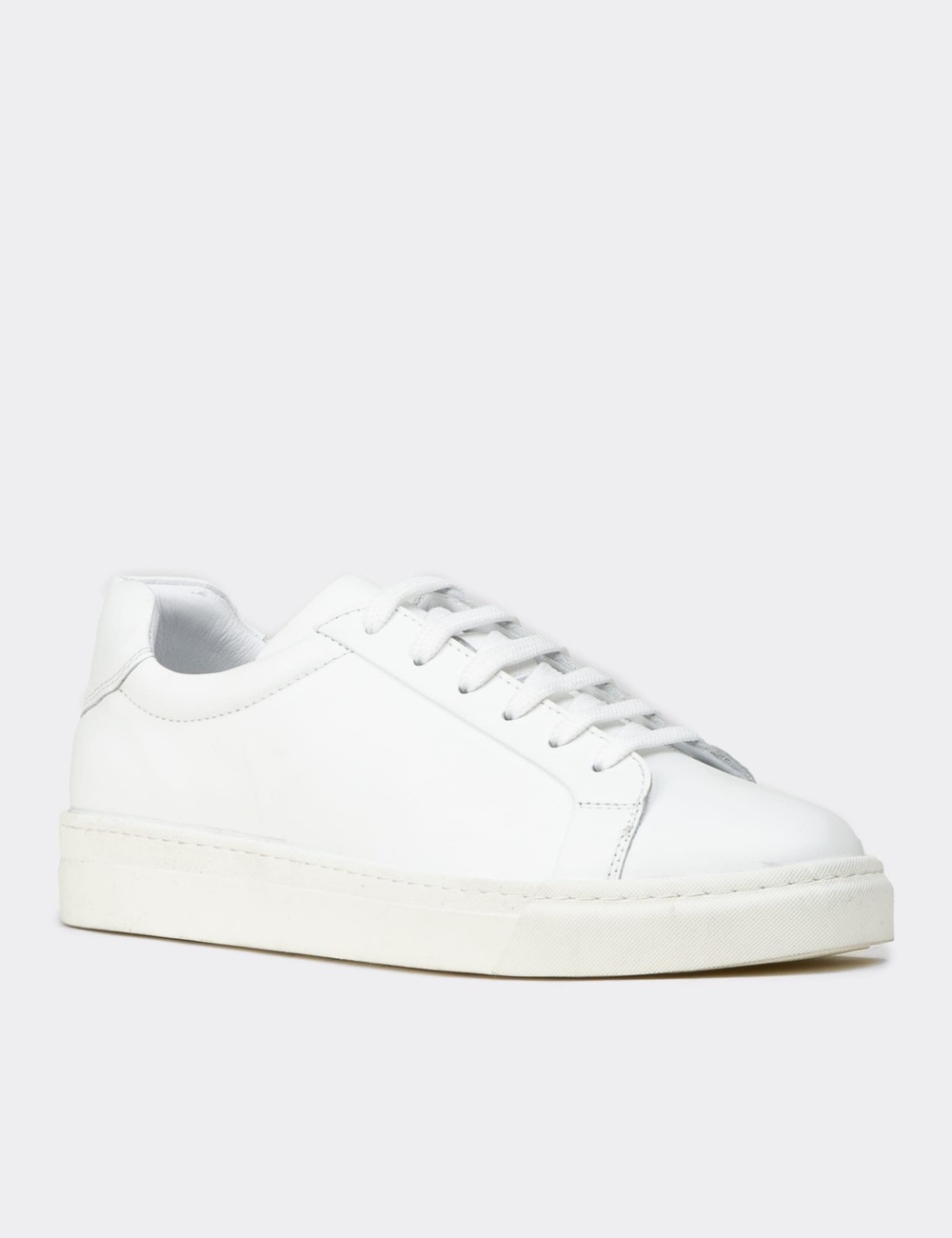 Erkek Hakiki Deri Beyaz Sneaker Ayakkabı - 02018MBYZC01