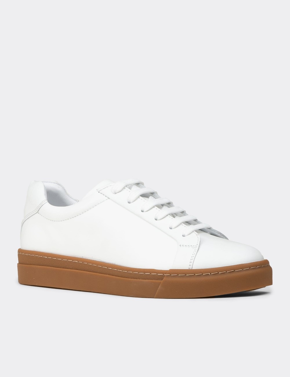 Erkek Beyaz Hakiki Deri Sneaker Ayakkabı - 02018MBYZC03