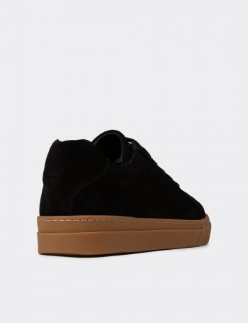 Erkek Hakiki Süet Siyah Sneaker Ayakkabı - 02018MSYHC03