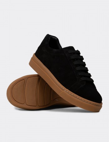 Erkek Hakiki Süet Siyah Sneaker Ayakkabı - 02018MSYHC03