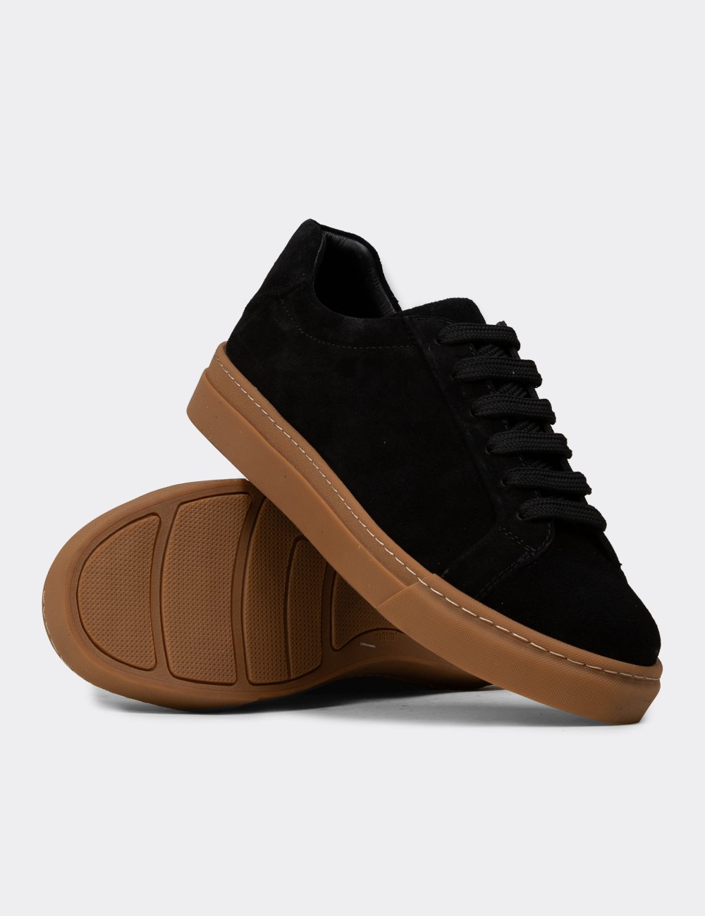 Erkek Hakiki Süet Siyah Sneaker Ayakkabı - 02018MSYHC03