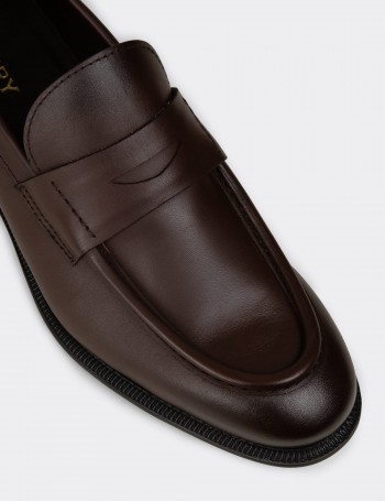 Erkek Kahverengi Hakiki Deri Klasik Loafer - 02025MKHVC01
