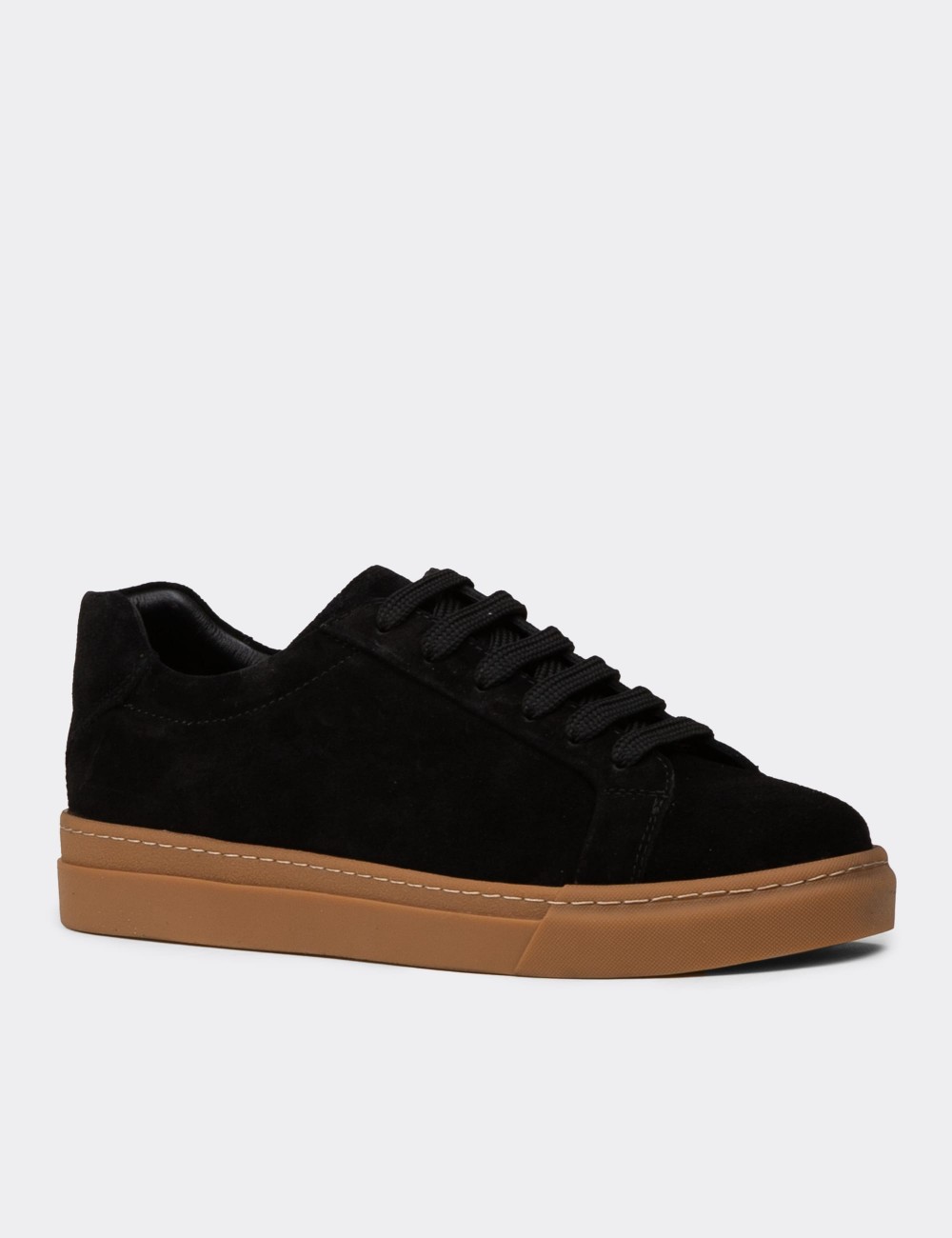Erkek Hakiki Süet Siyah Sneaker Ayakkabı - 02018MSYHC03