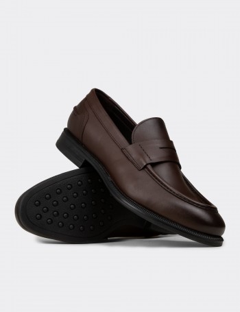 Erkek Kahverengi Hakiki Deri Klasik Loafer - 02025MKHVC01