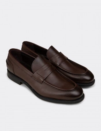 Erkek Kahverengi Hakiki Deri Klasik Loafer - 02025MKHVC01