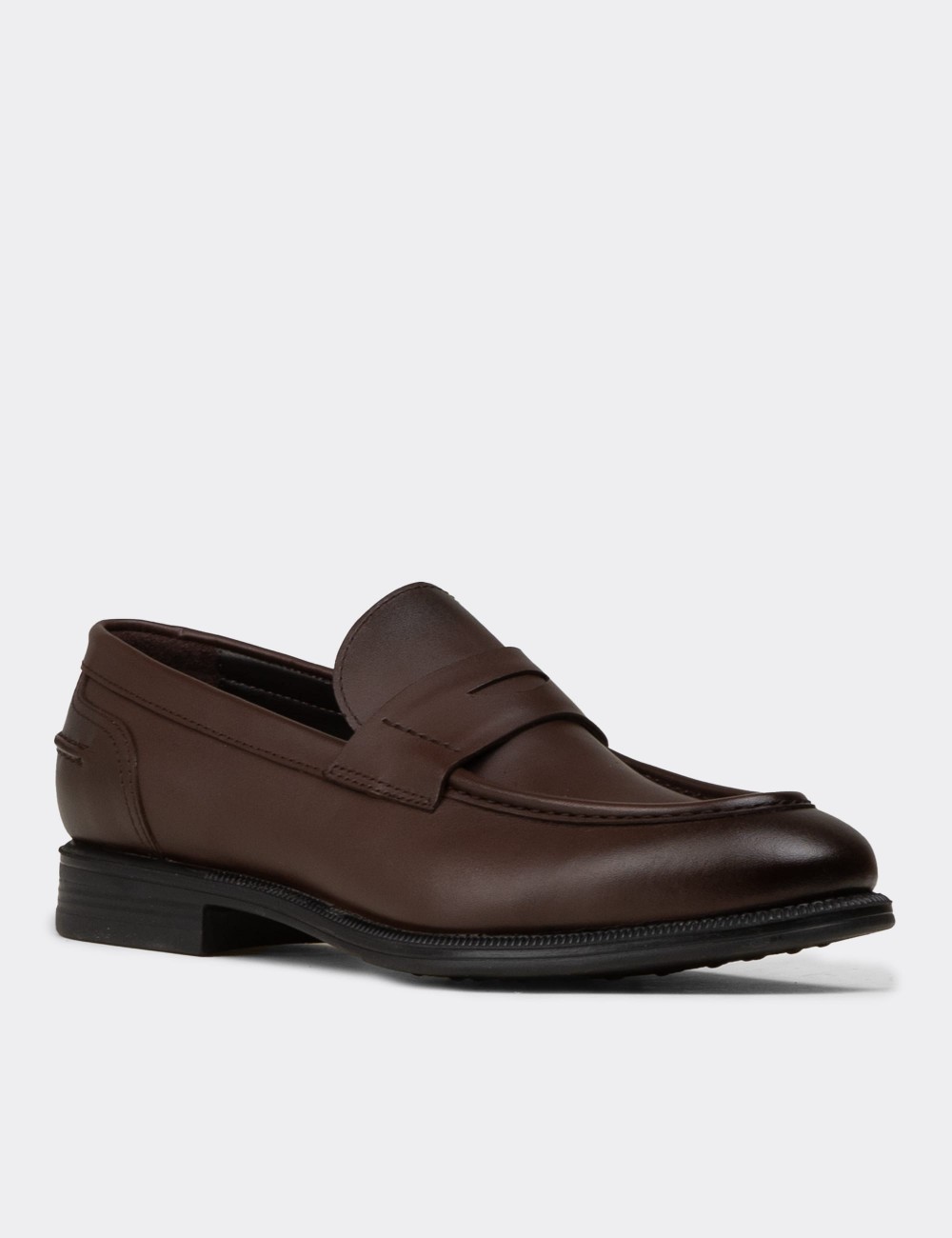 Erkek Kahverengi Hakiki Deri Klasik Loafer - 02025MKHVC01