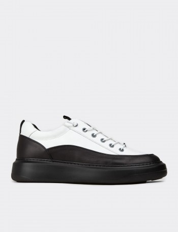 Erkek Hakiki Deri Beyaz Sneaker Ayakkabı - 02026MBYZE01